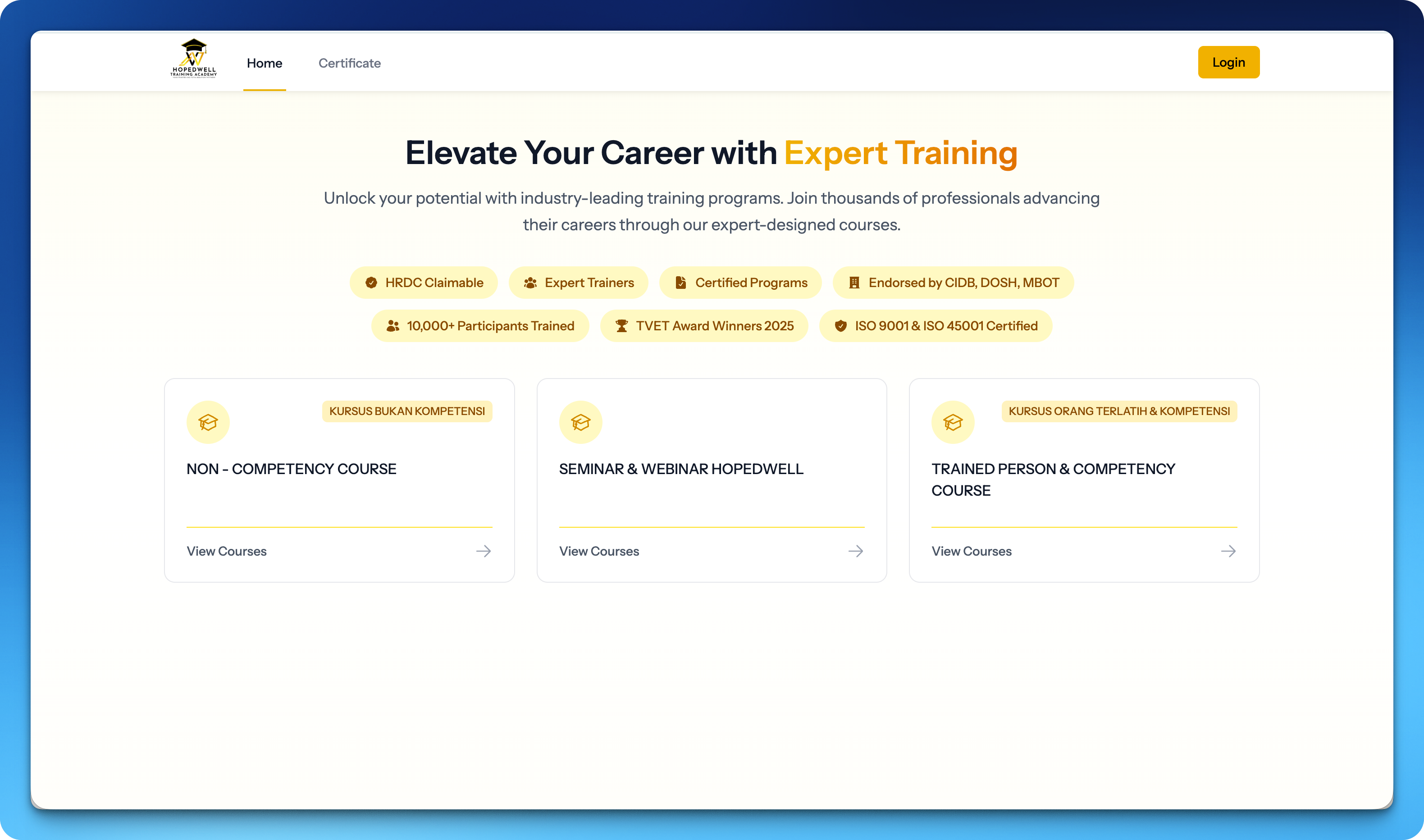 HOPEDWELL TRAINING ACADEMY SDN BHD Platform