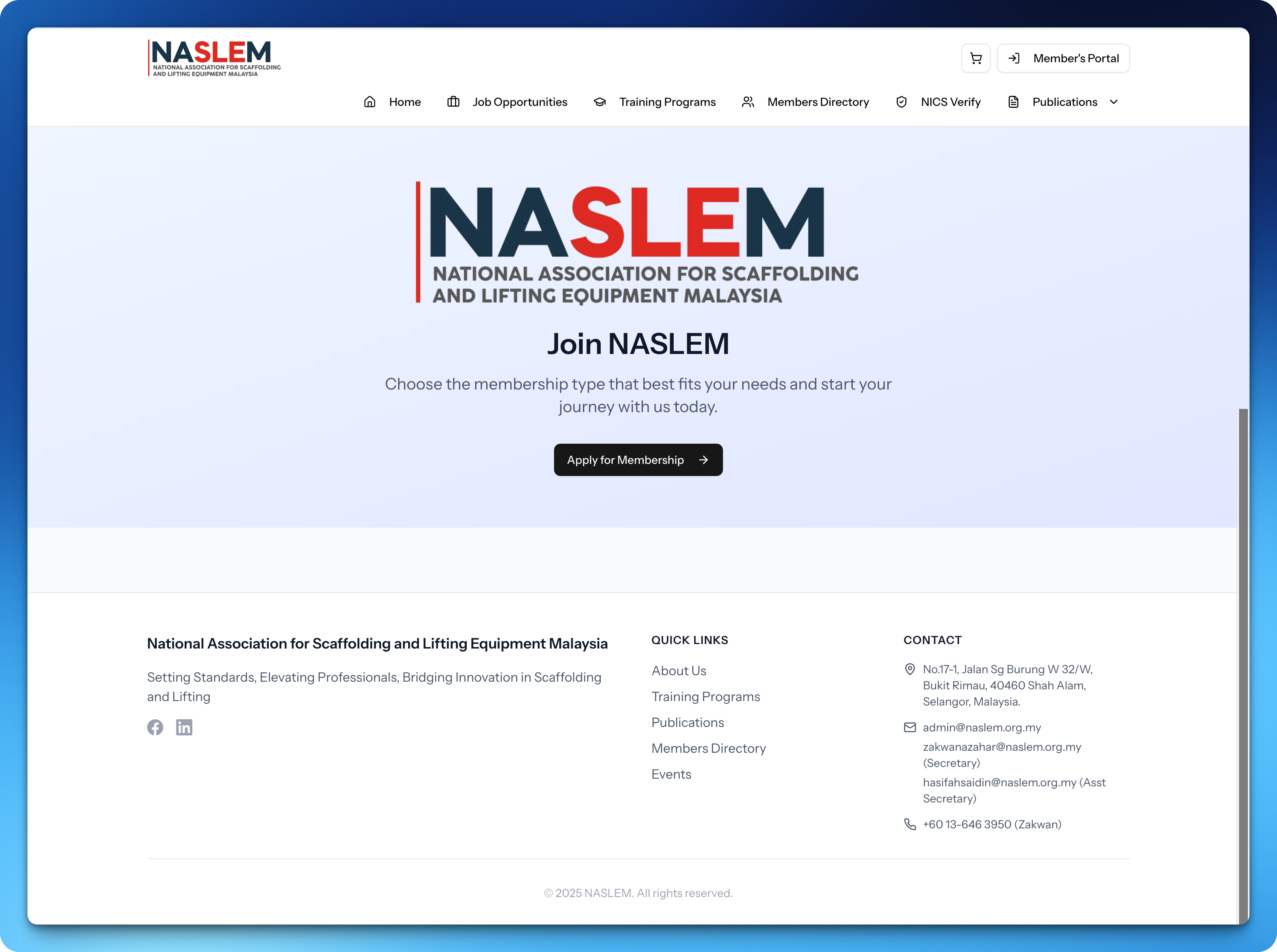 National Association for Scaffolding and Lifting Equipment Malaysia (NASLEM) Platform